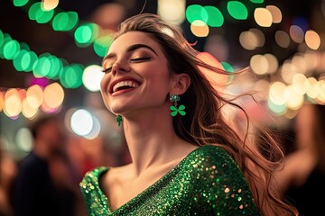 Fototapeta premium Joyful celebration captured with vibrant green attire and cheerf