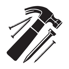 Hammer and Nails Silhouette Illustration for Construction and DIY Projects