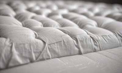 A macro shot of a single thread or fiber on the mattress showcasing its detail and craftsmanship, material, thread, stitch