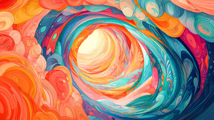 Vibrant abstract psychedelic background with swirling patterns and bright colors