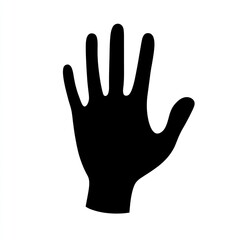 Black hand silhouette, white background, stop gesture, graphic design element.