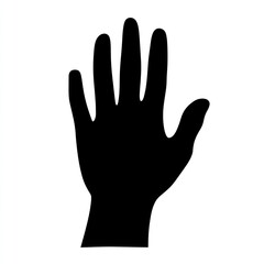 Black hand silhouette, stop gesture, white background, design element.