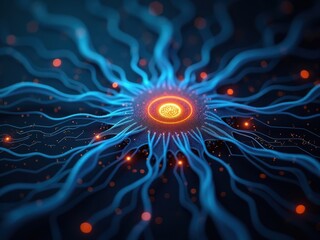 Neuromorphic computing representation showcasing a network of interconnected neurons and their dynamic activity patterns using colorful visuals