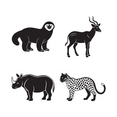Almost extinct animals bundle with silhouette outline including Vaquita, Amur Leopard and Javan Rhino.