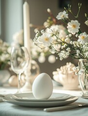 Easter Centerpiece: A White Egg on a Table