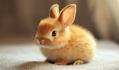 Cute rabbit sitting on a light background looking curious