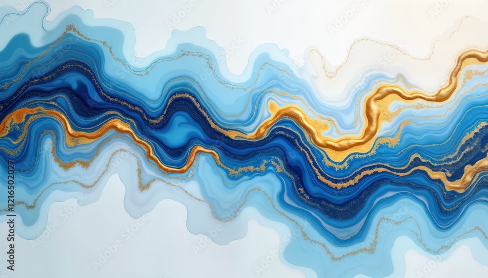 Poster abstract art background design. blue, gold colors mix in waves. liquid marble effect. artistic patte