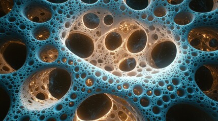 Intricate blue and white network of sponge-like structures