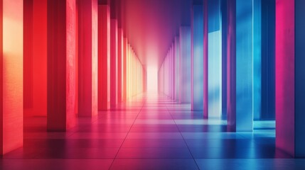 Abstract wallpaper with red and blue pillars, clean lines and gradient transitions creating a dynamic minimalist design 