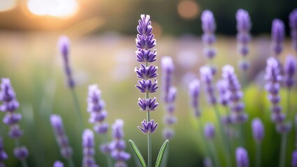 Lavender Flower Blooms in Sunset Light