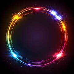Obraz premium Neon rainbow circle frame on a dark background.