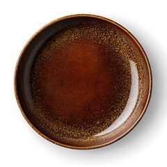 Empty Brown Ceramic Plate Top View Generative Ai