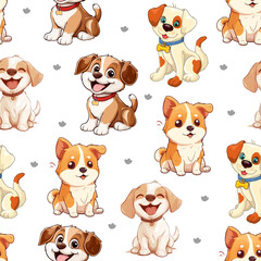 cute cartoon dog seamless pattern background illustration