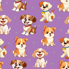 cute cartoon dog seamless pattern background illustration