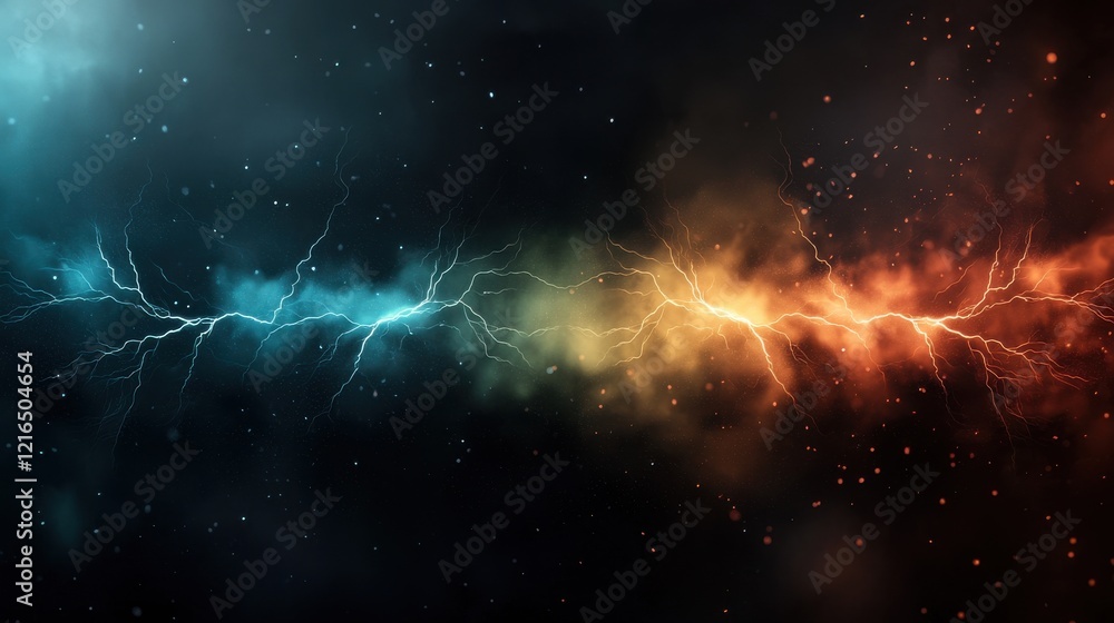 Poster dynamic clash of elements electric energy sparks digital realm visual art abstract environment wide-