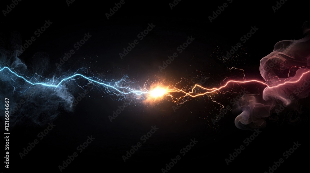 Poster dynamic electric energy clash abstract art scene digital creation dark background close-up view visu