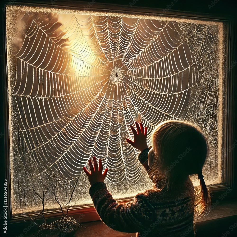 Wall mural window with spiderwebs nature s art a child noticing a spiderweb