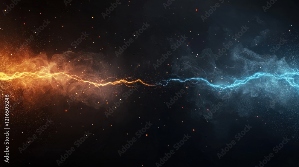 Poster dynamic contrast of energy a visual clash of fire and ice in abstract space environment