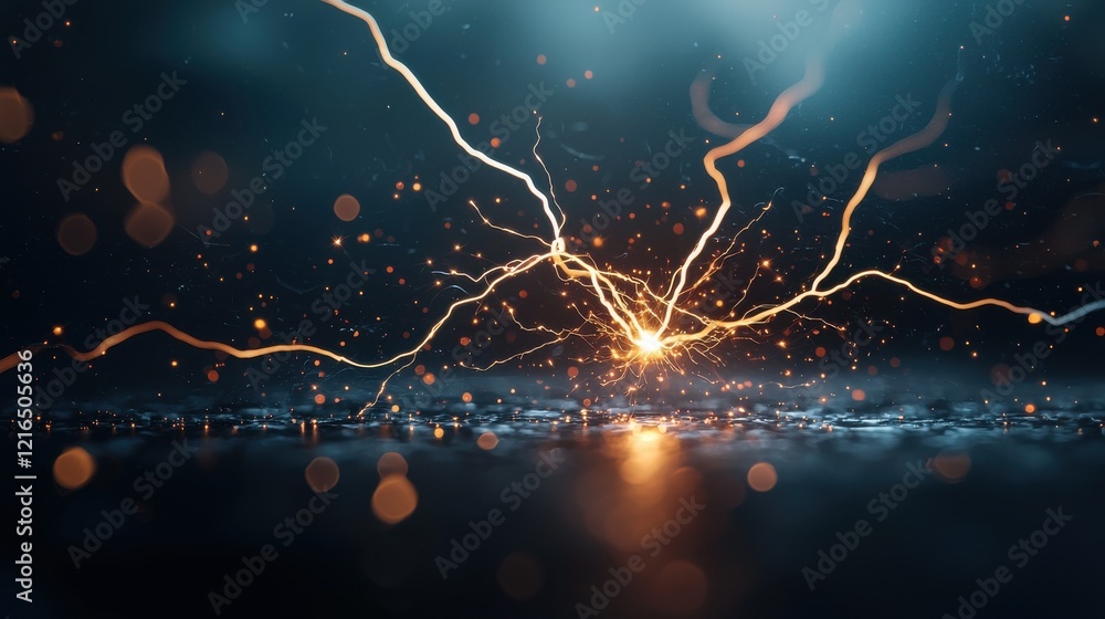 Poster dynamic electric discharge event abstract space digital futuristic environment close-up view energy 