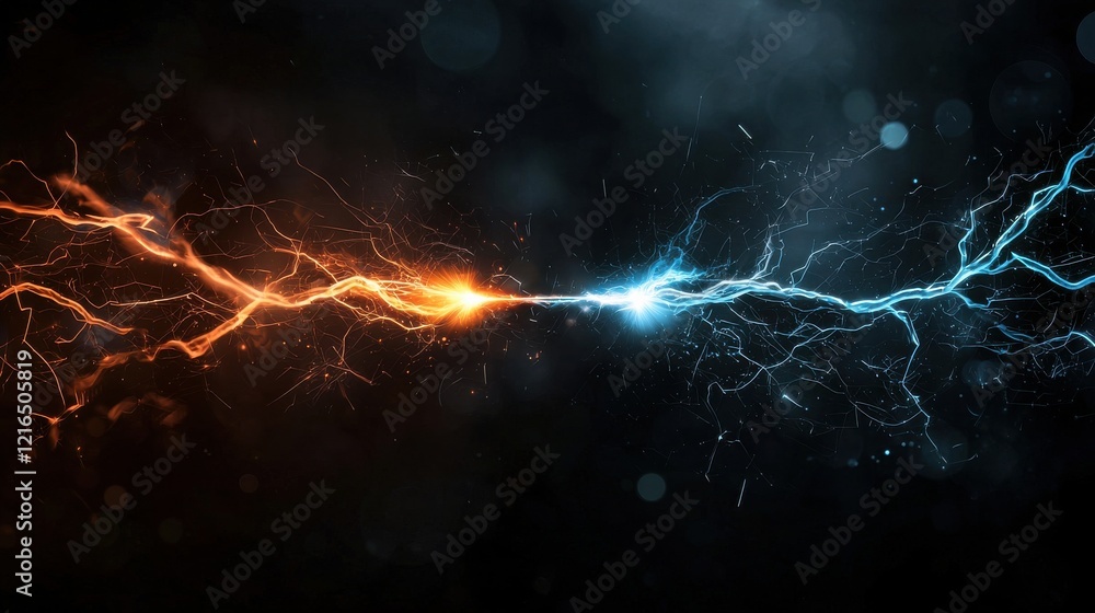 Poster electrifying battle of forces abstract background digital art dark environment dynamic viewpoint ene