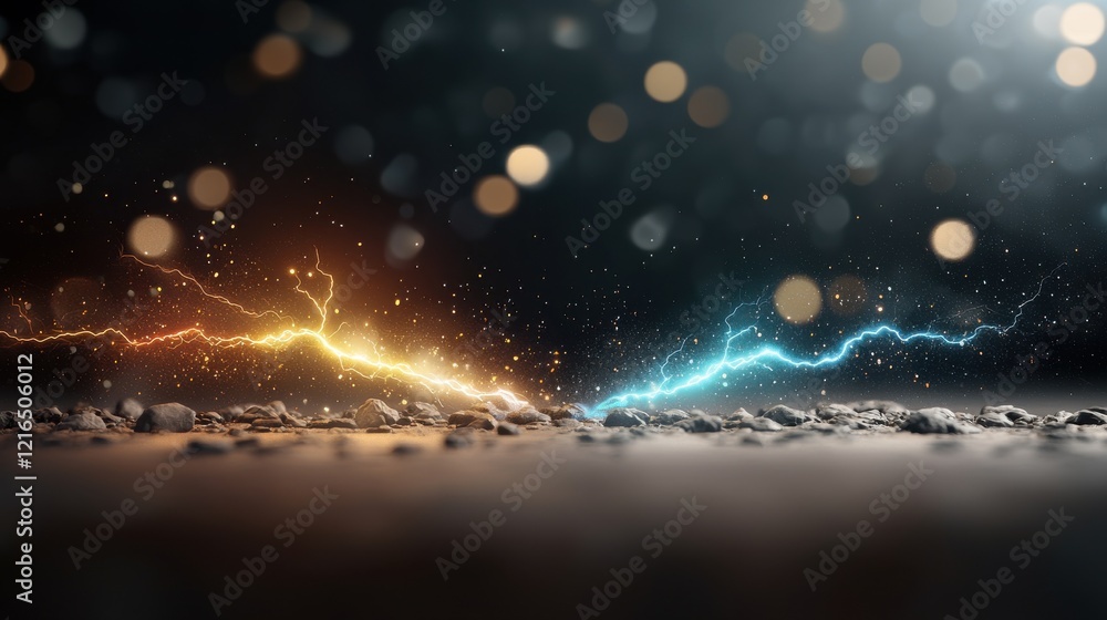 Poster dynamic electric clash abstract setting visual art dark environment close-up view energy concept