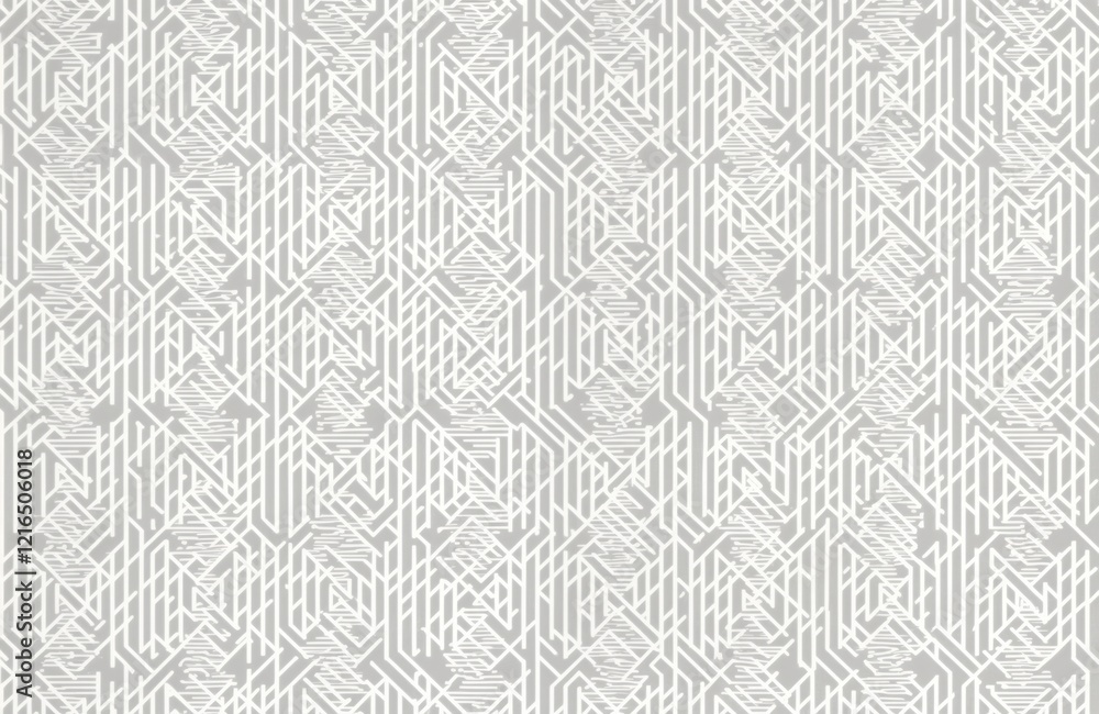 Aufkleber Abstract geometric pattern design. Interlocking lines create complex shapes. Light gray lines on white background. Seamless pattern suitable for fabrics textiles wall design. Decorative abstract