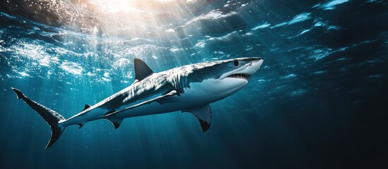 Fototapeta premium Shark Swimming Through Sunlit Water