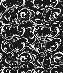 Obraz premium A decorative black and white floral pattern with swirling designs and intricate details.