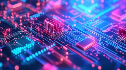 Obraz premium Abstract Circuit Board: Neon Glow