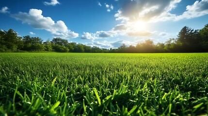 Lush Green Field Under a Sunny Sky