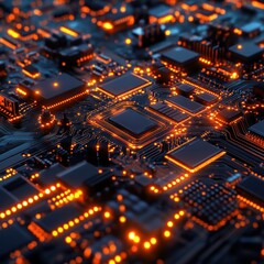 Obraz premium Glowing Circuit Board: A Macro View of Modern Technology