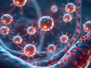 Obraz premium Nanobots navigating through the human bloodstream to target and treat diseases