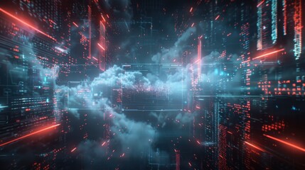 Fototapeta premium Digital Cloudscape: A Futuristic Journey Through the Data Stream