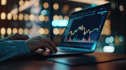 Stock trader sitting at a desk with multiple screens, abstract stock graphs reflected in their eyes, intense trading environment