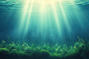 Sunlit Submerged Cityscape Aquatic Plants