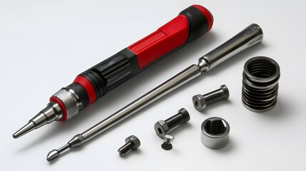 Set of screwdrivers and screws with colorful handles in a closeup shot