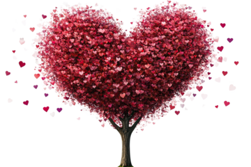 Heart-shaped tree adorned with pink leaves and hearts, symbolizing love and affection.,valentine day,love,cut out