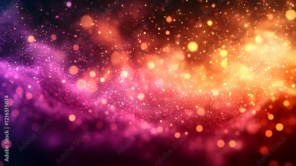 Poster abstract background with sparkling glowing particles and festive lights
