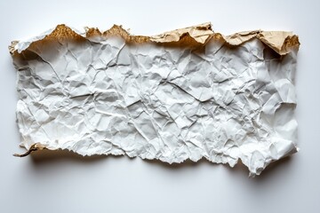 Ripped white paper with torn edges isolated on a clean white background showcasing faded colors and a textured surface