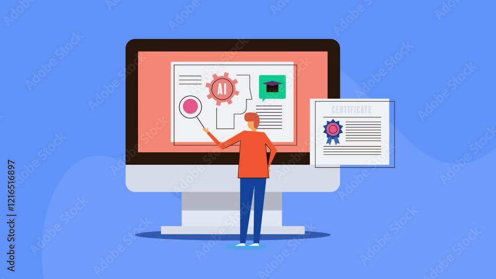Poster ai course certificate program, student learning artificial intelligence education engineering concep