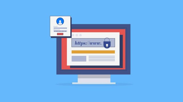 Secure browser login, data encryption and internet security SSL certificate for website cyber technology video animation concept.