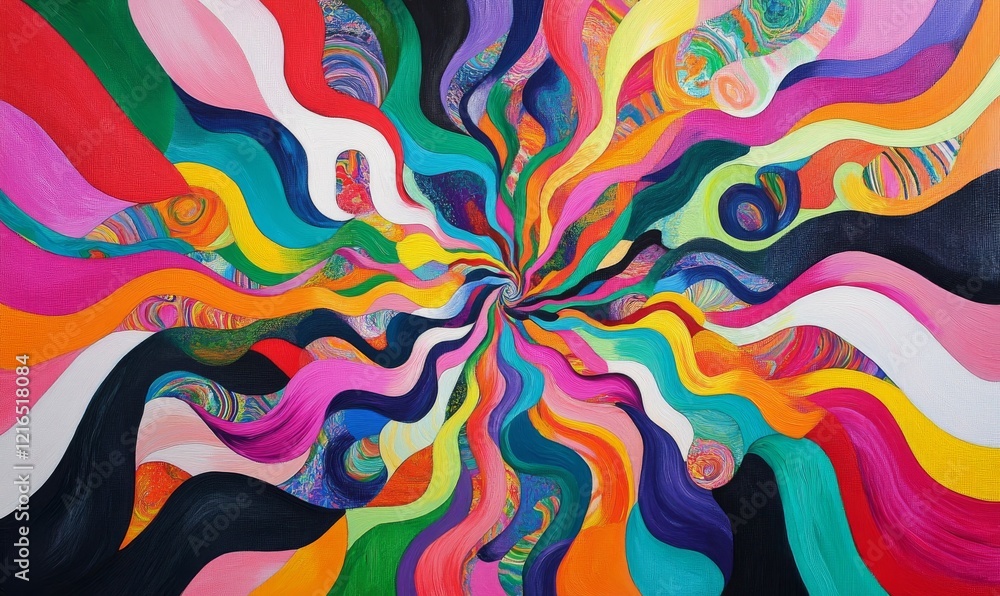 Poster dazzling swirls of color burst forth from a single point in mid-air, swirling patterns, abstract art