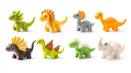 Naklejka premium Toy Dinosaur Set on White Background. Generative AI