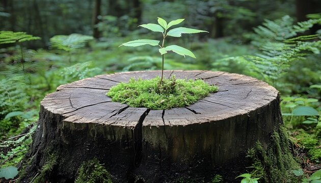New Life Sprouting From A Forest Tree Stump
