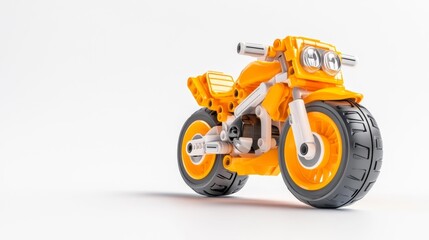Fototapeta premium Yellow toy motorcycle isolated on white background. Generative AI