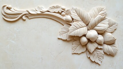 Intricate Carved Floral Design On Cream Wall