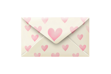 An envelope adorned with pink hearts, symbolizing love and affection, isolated on a white background.,valentine day,love,cut out