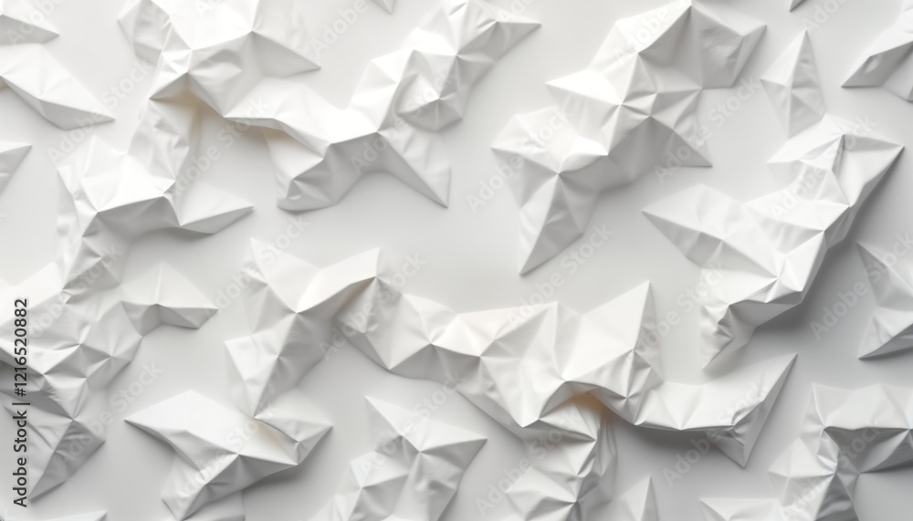 Poster abstract white crumpled paper design on white background. geometric shapes create textured pattern. 
