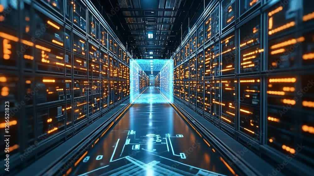 Poster futuristic data center with glowing technology and glowing lines creating a digital atmosphere