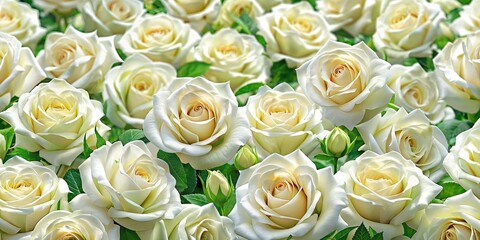 Elegant seamless white rose pattern; perfect natural landscape photography background wallpaper.  Botanical texture, floral beauty.
